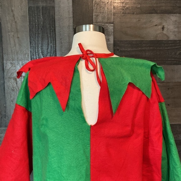 Men’s Christmas Elf costume red green festive holiday party Santa Halloween - Picture 5 of 14